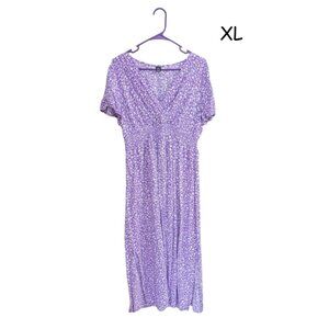 💜 Purple Floral V‑Neck Dress – Size XL